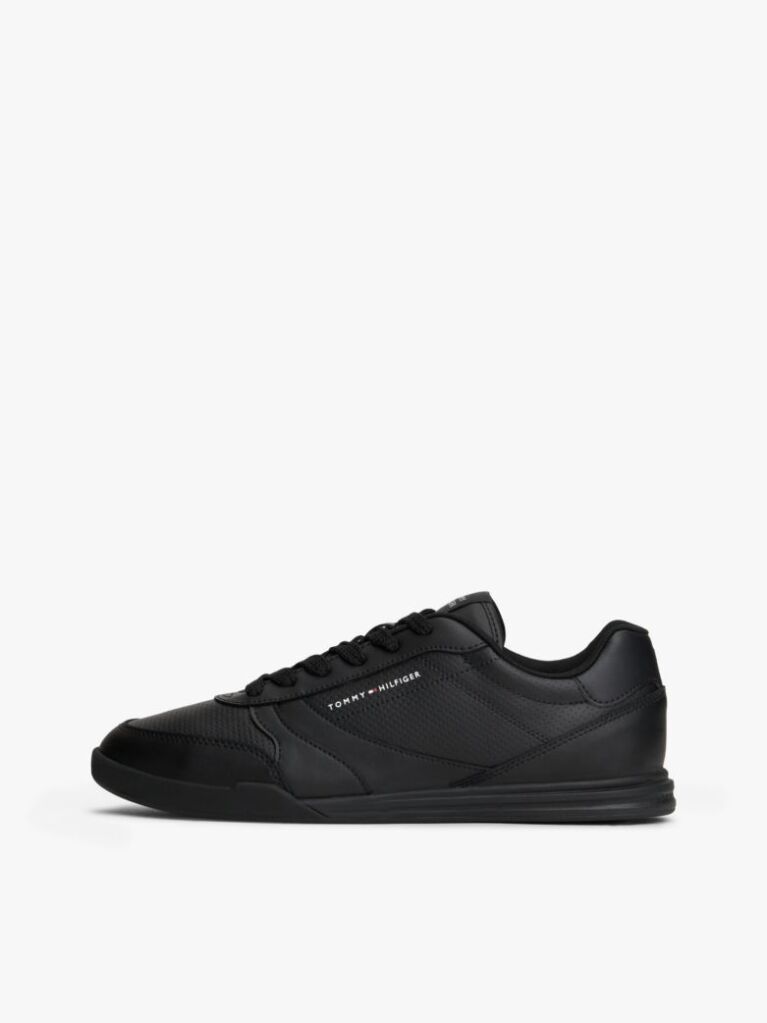 Black Debossed Logo Cupsole Trainers With Leather  Men