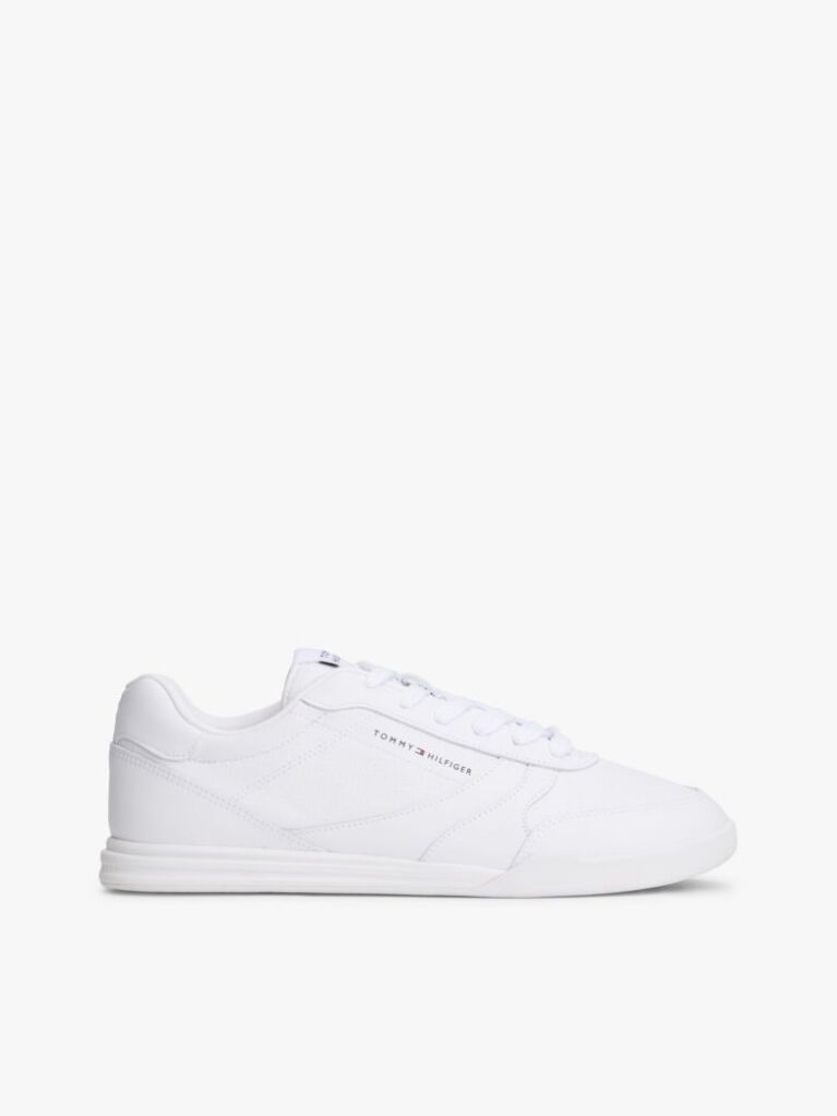 White Debossed Logo Cupsole Trainers With Leather  Men