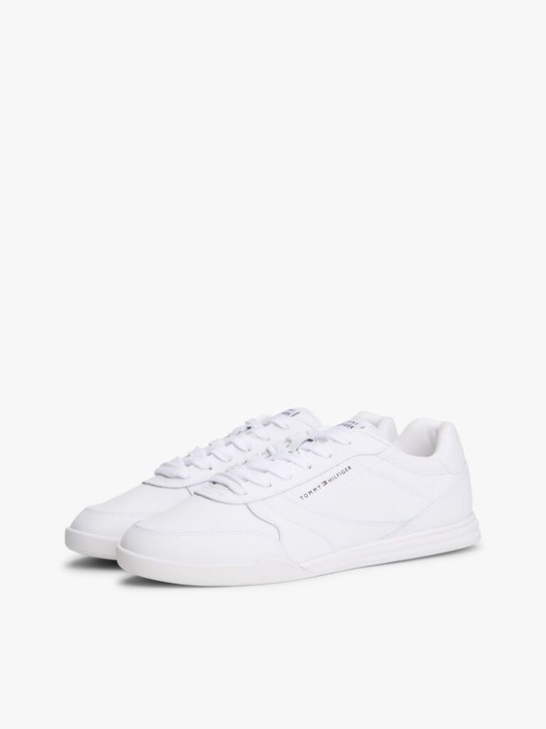 White Debossed Logo Cupsole Trainers With Leather  Men