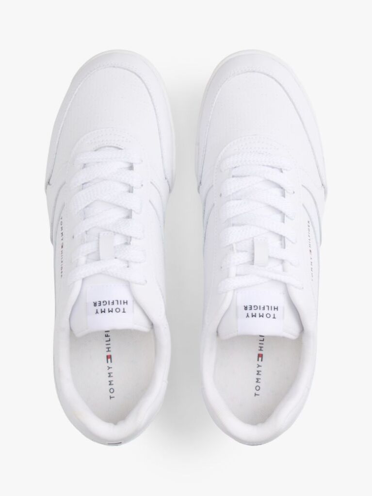 White Debossed Logo Cupsole Trainers With Leather  Men