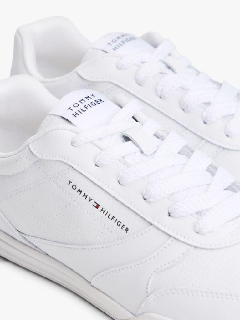 White Debossed Logo Cupsole Trainers With Leather  Men