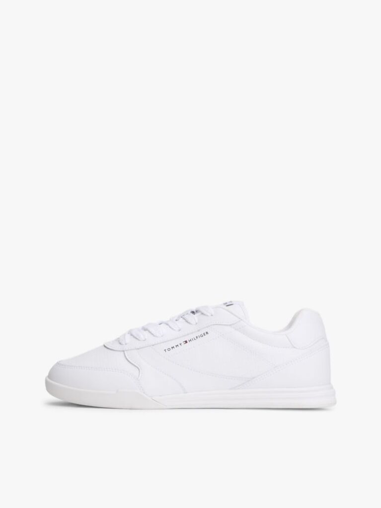 White Debossed Logo Cupsole Trainers With Leather  Men