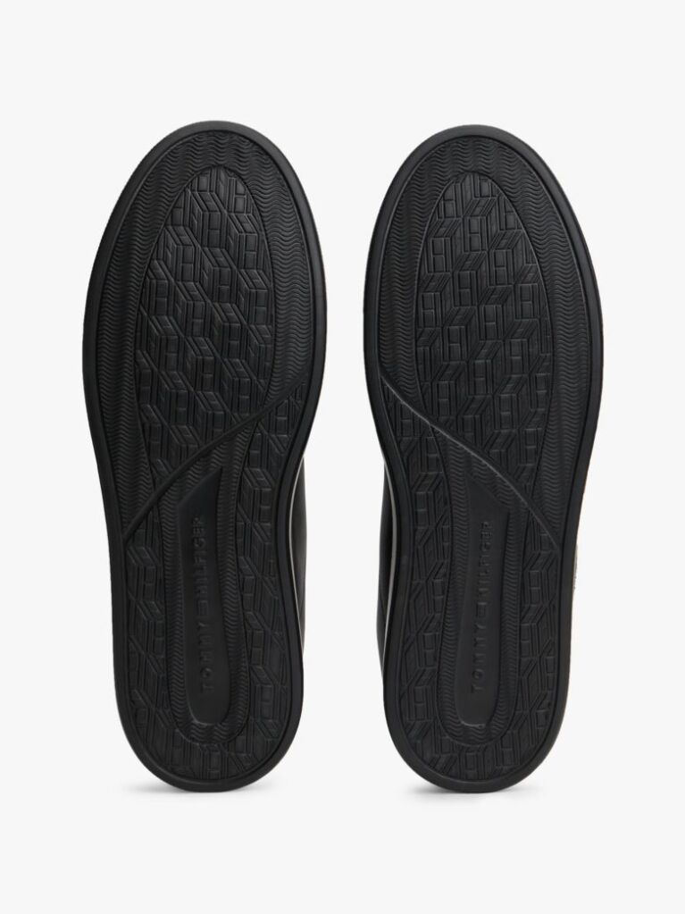 Black Lightweight Leather Cupsole Court Trainers  Men