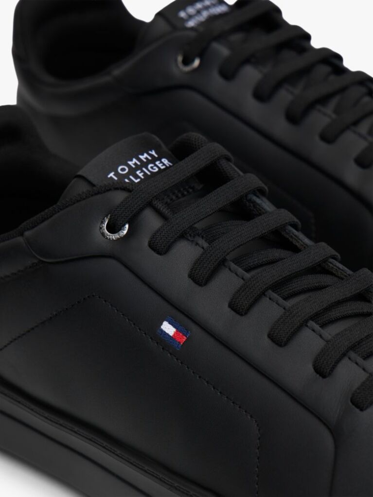 Black Lightweight Leather Cupsole Court Trainers  Men