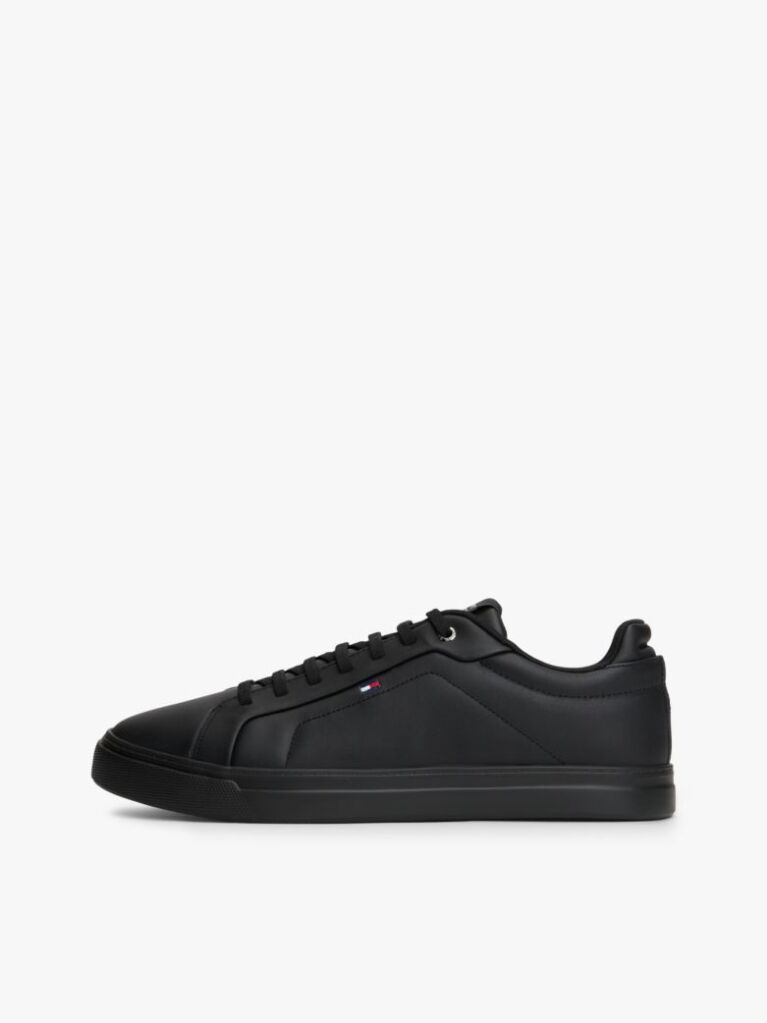 Black Lightweight Leather Cupsole Court Trainers  Men