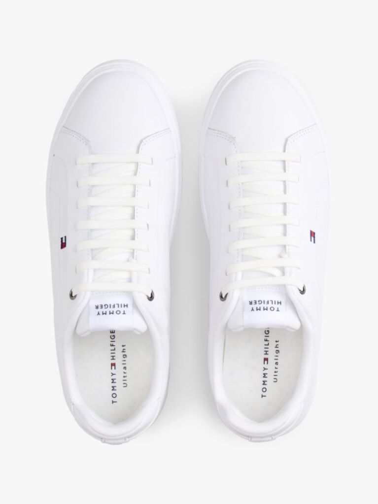 White Lightweight Leather Cupsole Court Trainers  Men