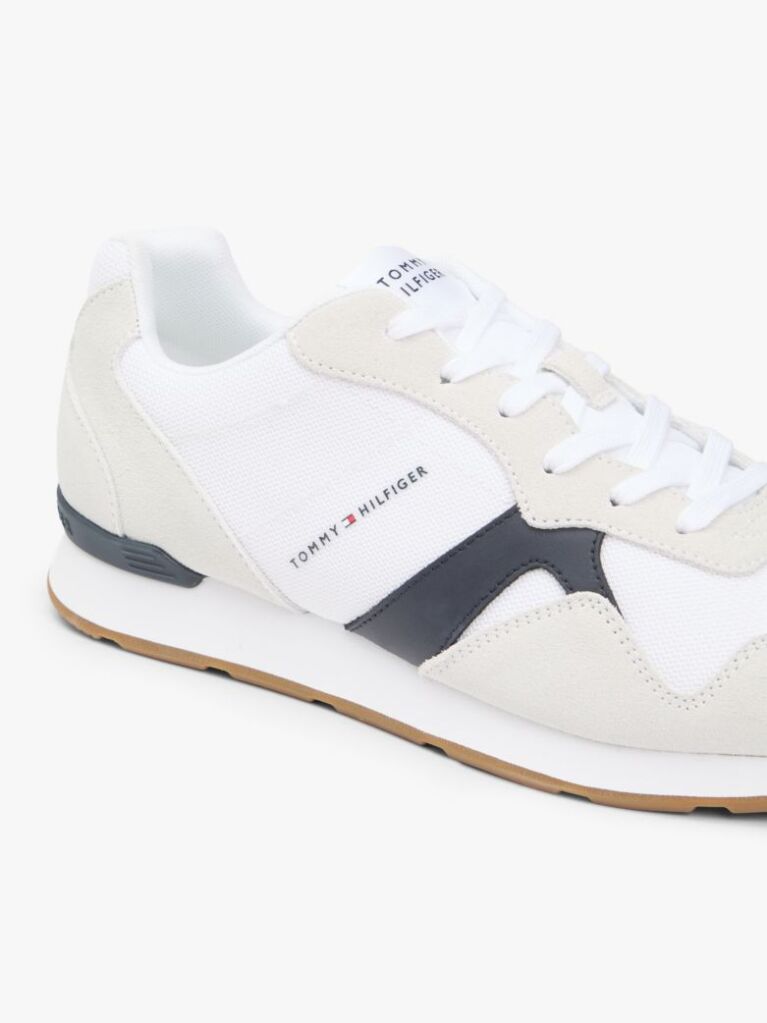 White Suede Mixed Texture Trainers  Men