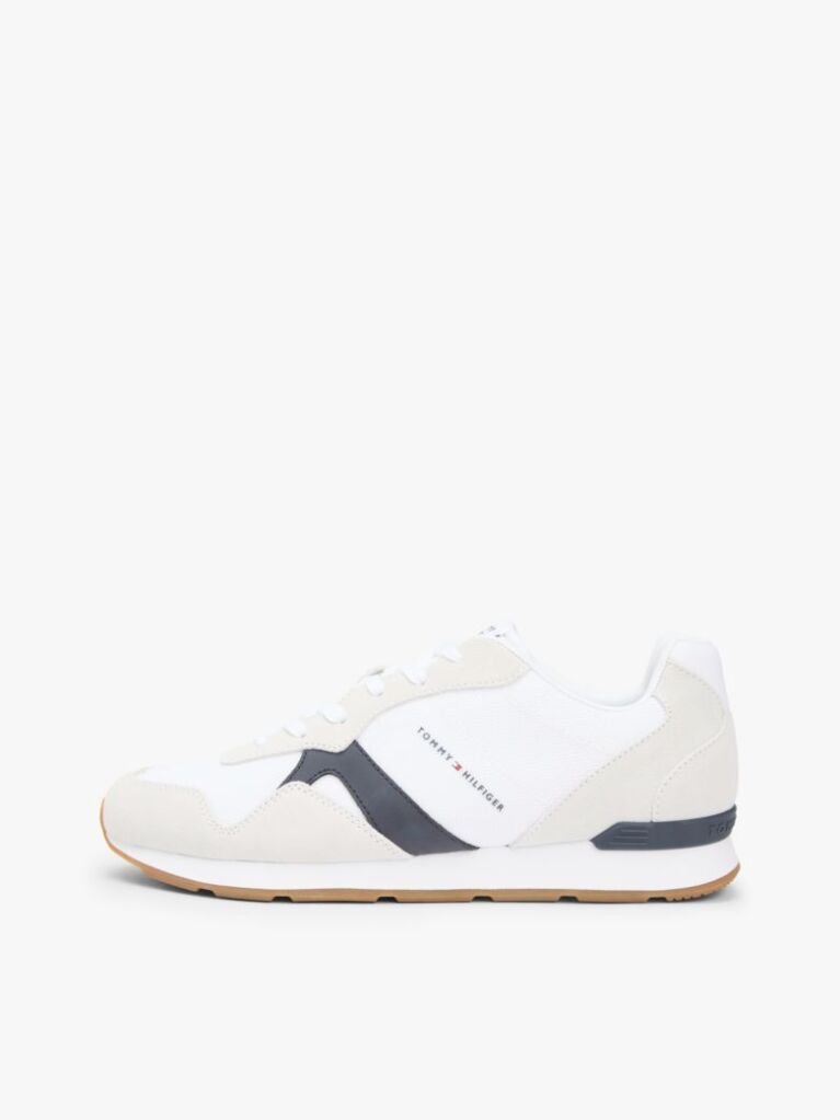 White Suede Mixed Texture Trainers  Men