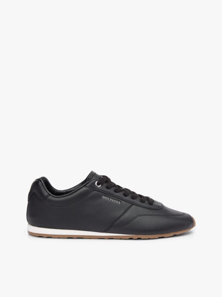 Black Low Profile Logo Leather Trainers  Men