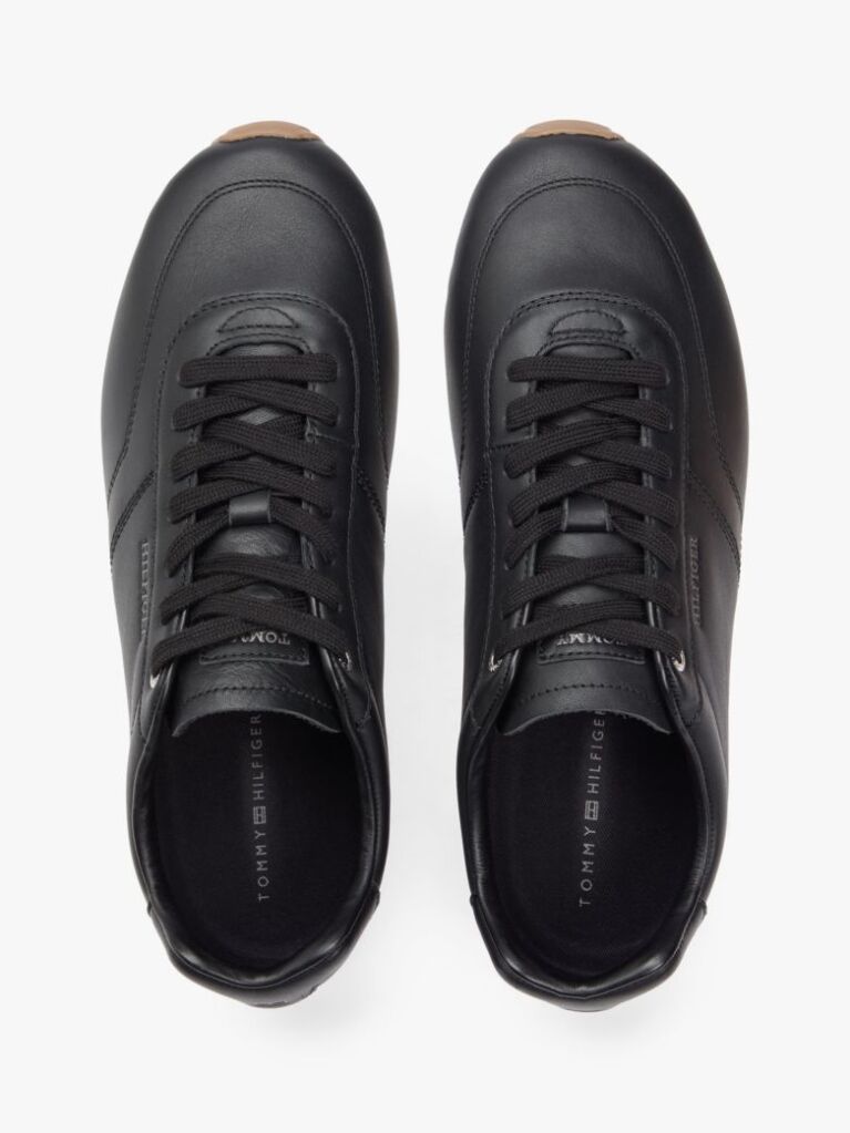 Black Low Profile Logo Leather Trainers  Men