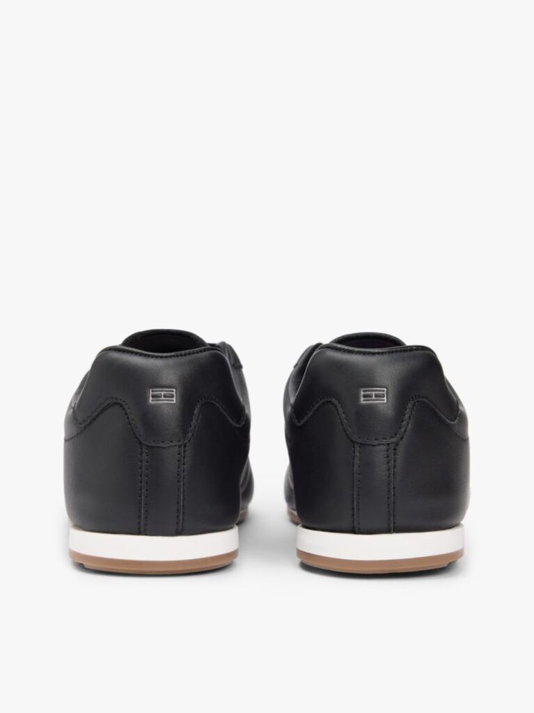 Black Low Profile Logo Leather Trainers  Men