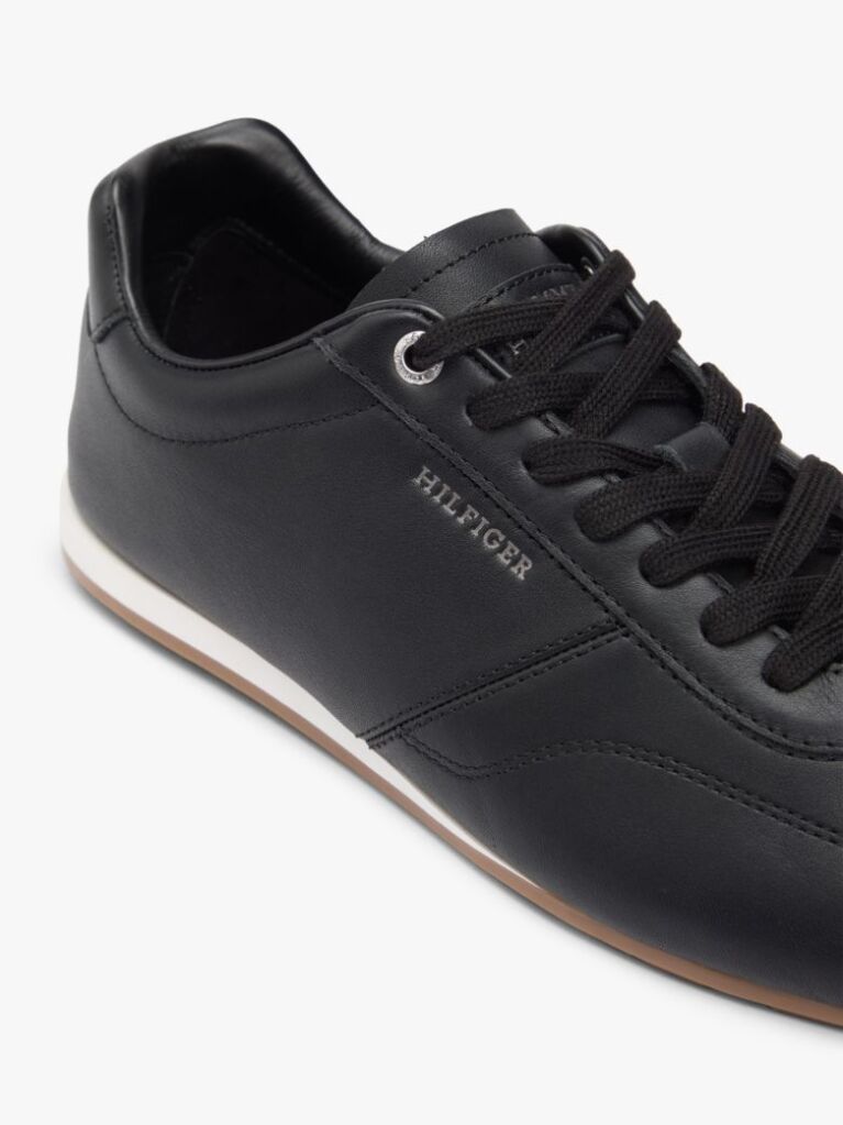 Black Low Profile Logo Leather Trainers  Men