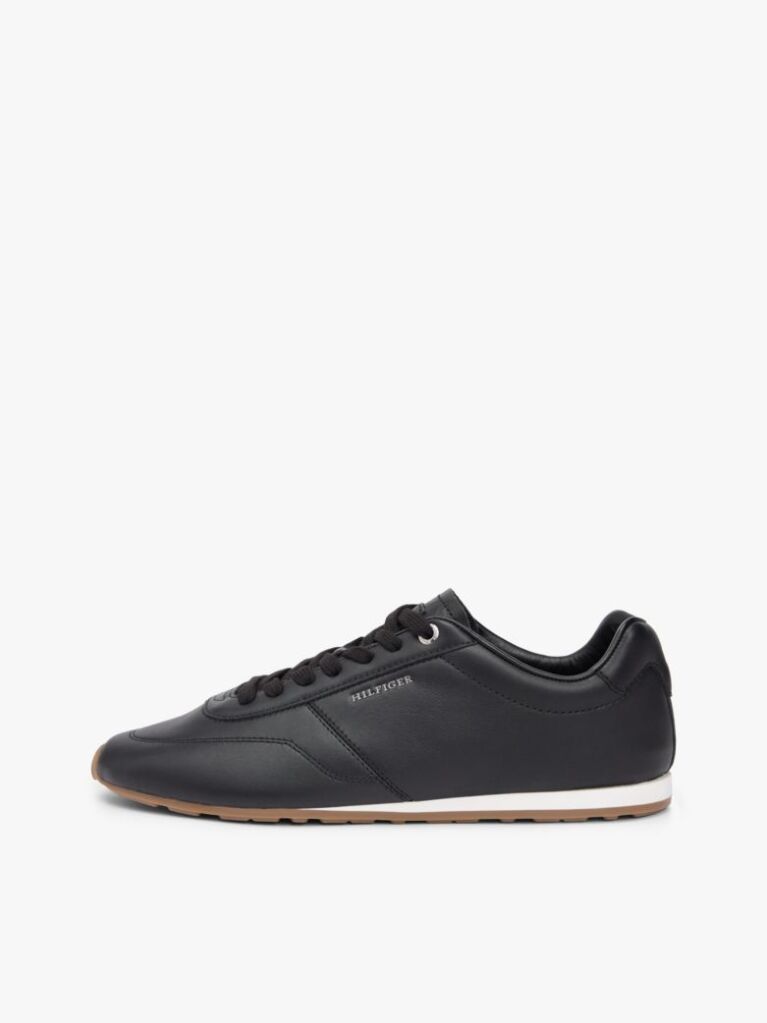 Black Low Profile Logo Leather Trainers  Men