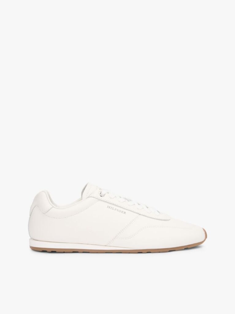 Beige Low Profile Logo Leather Trainers  Men