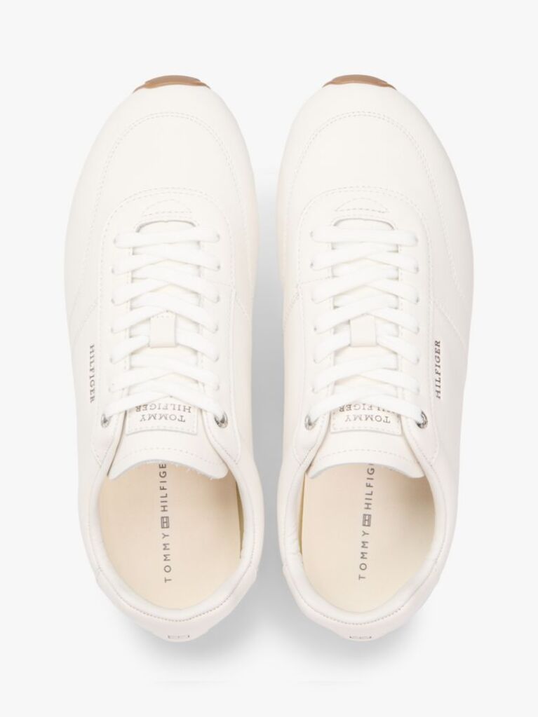 Beige Low Profile Logo Leather Trainers  Men