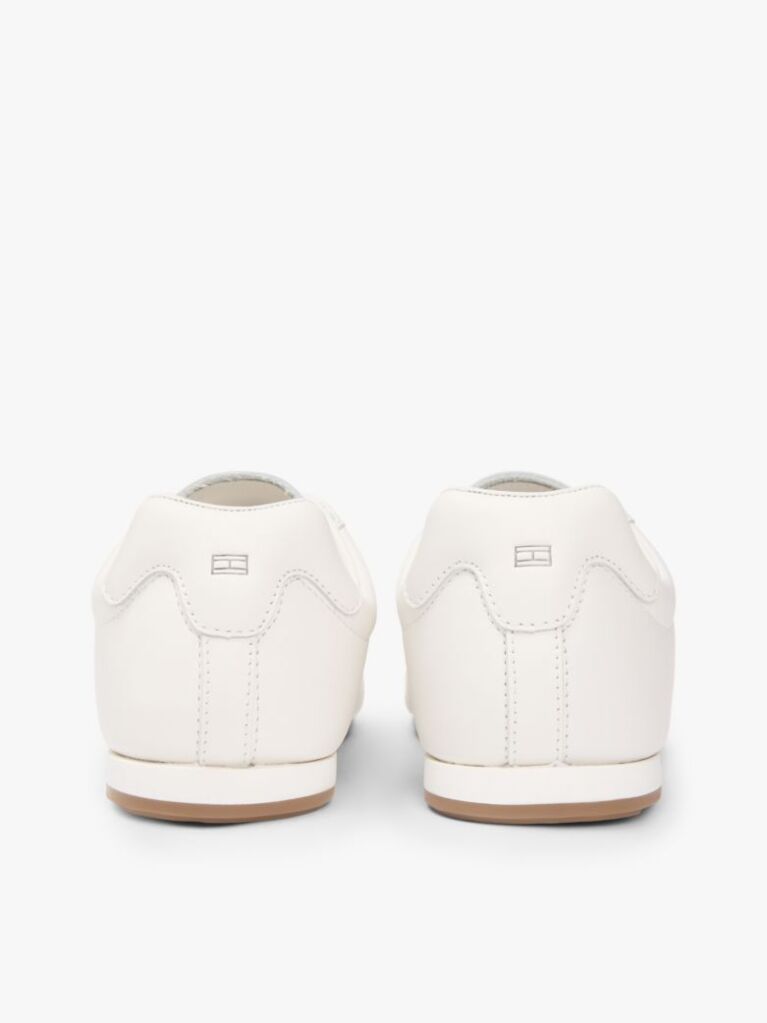 Beige Low Profile Logo Leather Trainers  Men