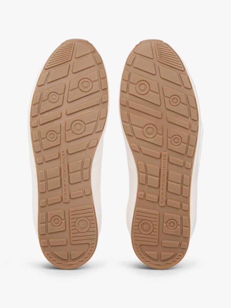 Beige Low Profile Logo Leather Trainers  Men