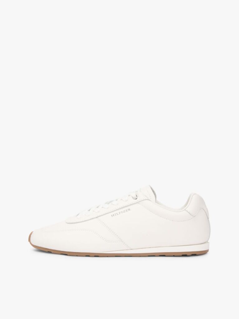 Beige Low Profile Logo Leather Trainers  Men