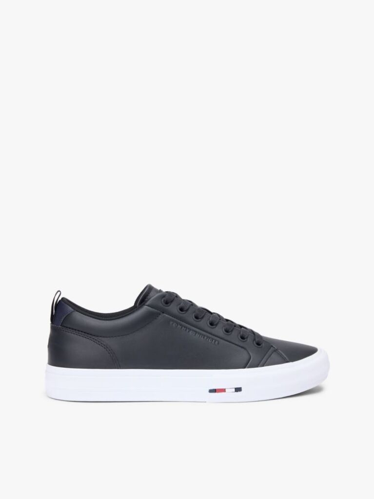 Black Contrast Midsole Debossed Leather Trainers  Men