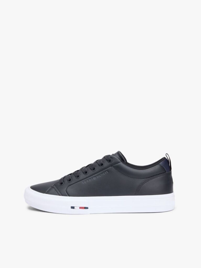 Black Contrast Midsole Debossed Leather Trainers  Men