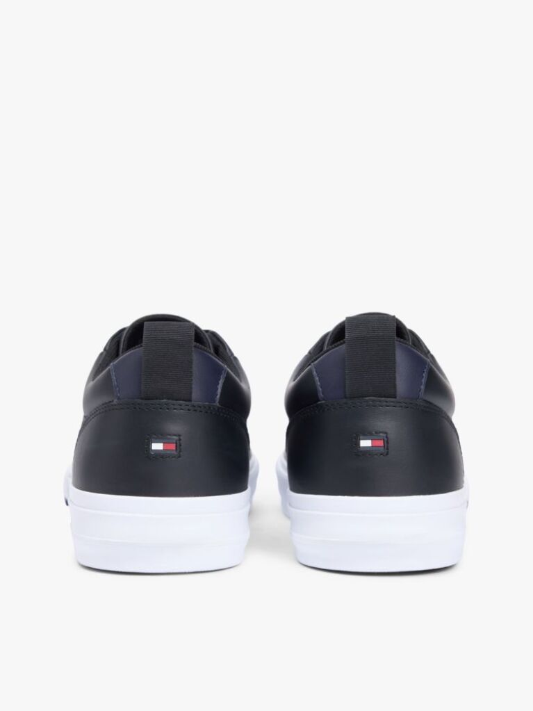Black Contrast Midsole Debossed Leather Trainers  Men