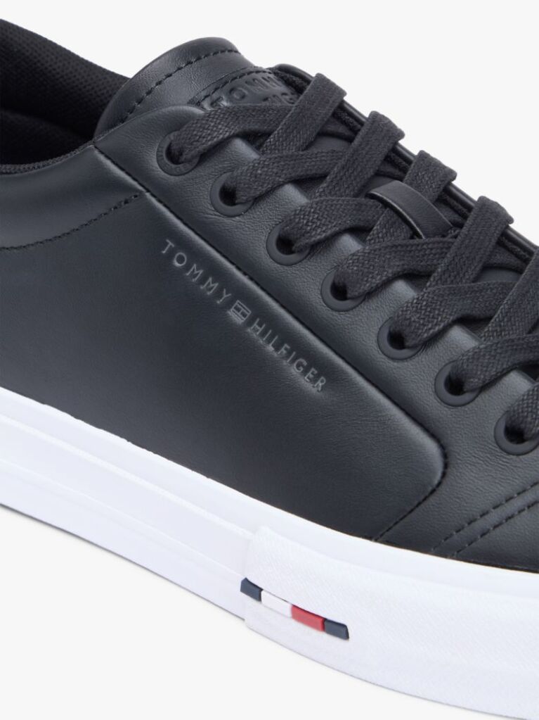 Black Contrast Midsole Debossed Leather Trainers  Men