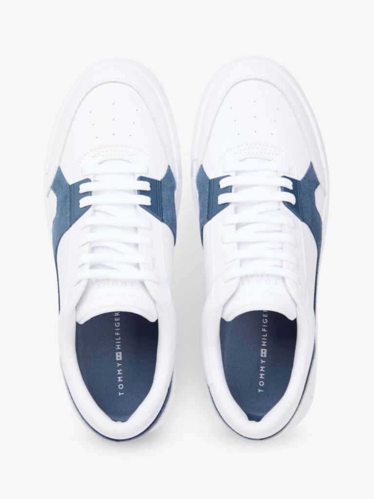 Multi Leather Contrast Panel Court Trainers  Men