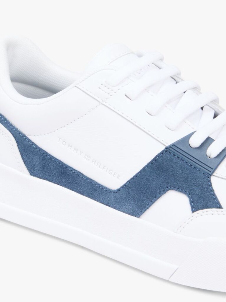 Multi Leather Contrast Panel Court Trainers  Men