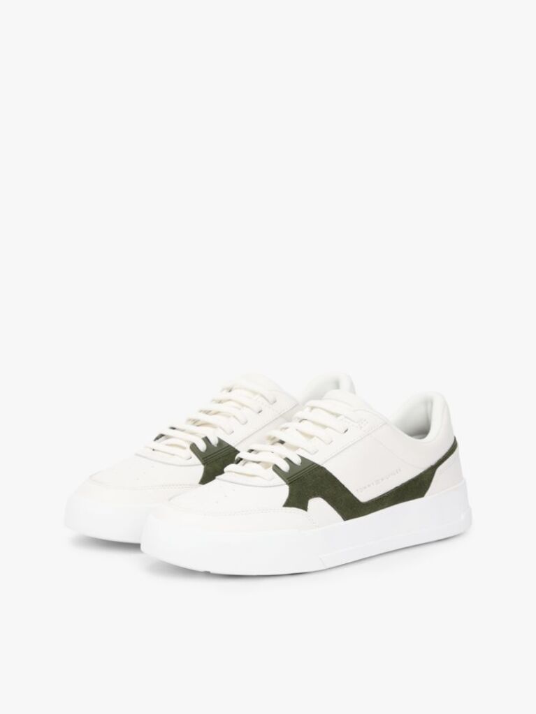 Multi Leather Contrast Panel Court Trainers  Men