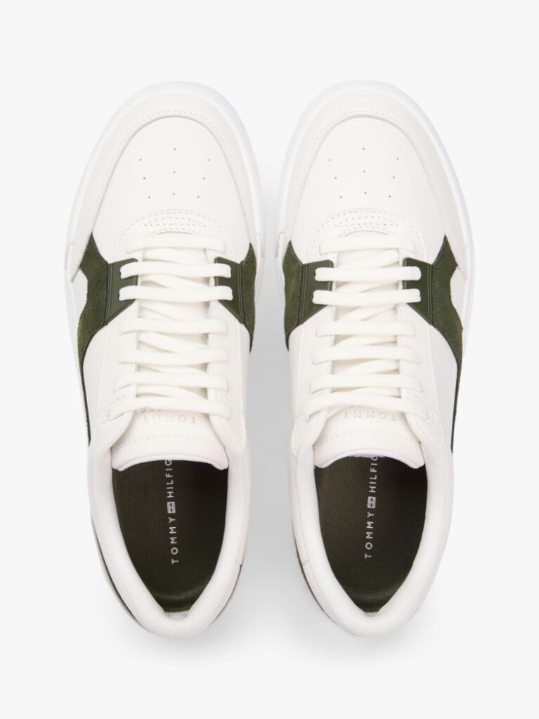 Multi Leather Contrast Panel Court Trainers  Men