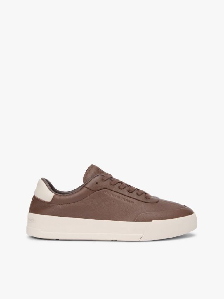 Καφέ Δερμάτινα Sneakers Με Ανάγλυφο Λογότυπο  Άνδρες