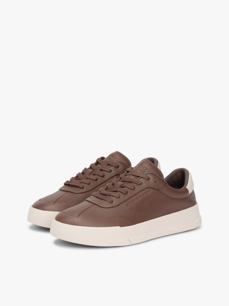 Καφέ Δερμάτινα Sneakers Με Ανάγλυφο Λογότυπο  Άνδρες