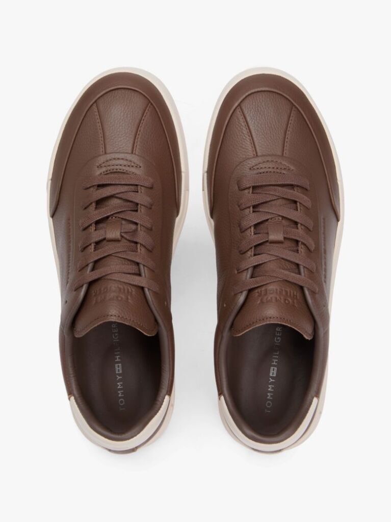 Καφέ Δερμάτινα Sneakers Με Ανάγλυφο Λογότυπο  Άνδρες
