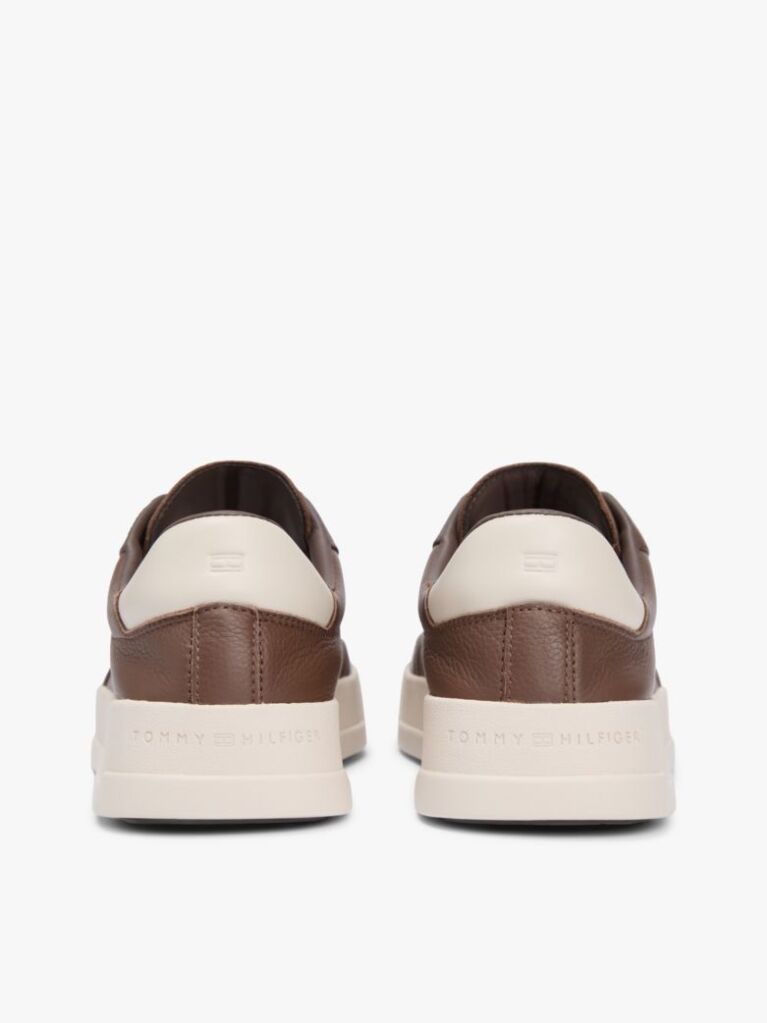 Καφέ Δερμάτινα Sneakers Με Ανάγλυφο Λογότυπο  Άνδρες