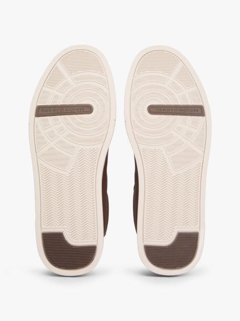 Καφέ Δερμάτινα Sneakers Με Ανάγλυφο Λογότυπο  Άνδρες