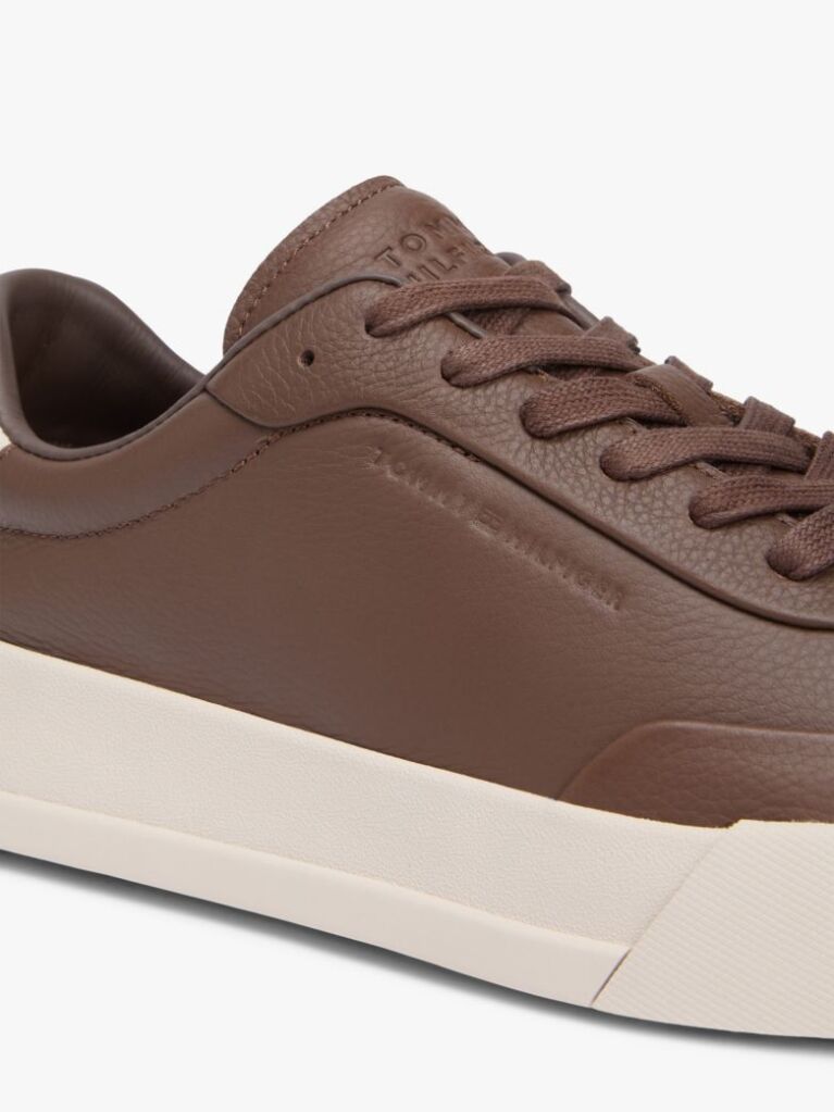 Καφέ Δερμάτινα Sneakers Με Ανάγλυφο Λογότυπο  Άνδρες