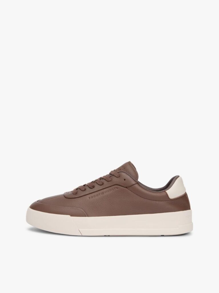 Καφέ Δερμάτινα Sneakers Με Ανάγλυφο Λογότυπο  Άνδρες