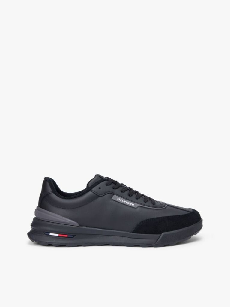 Black Retro Mixed Texture Trainers With Leather  Men