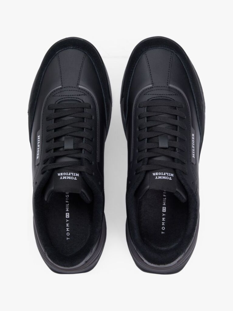 Black Retro Mixed Texture Trainers With Leather  Men