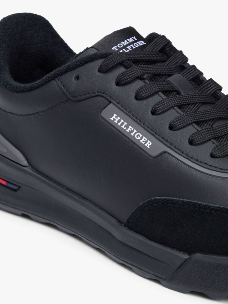 Black Retro Mixed Texture Trainers With Leather  Men