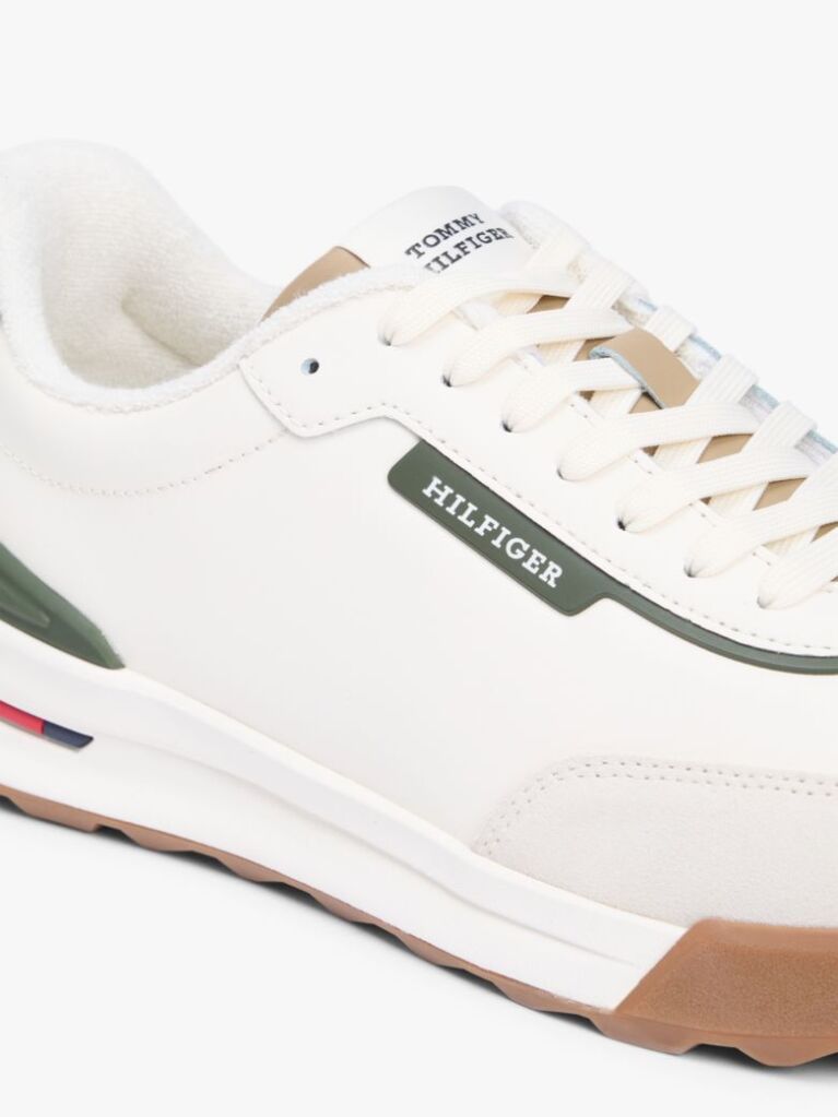 Beige Retro Mixed Texture Trainers With Leather  Men