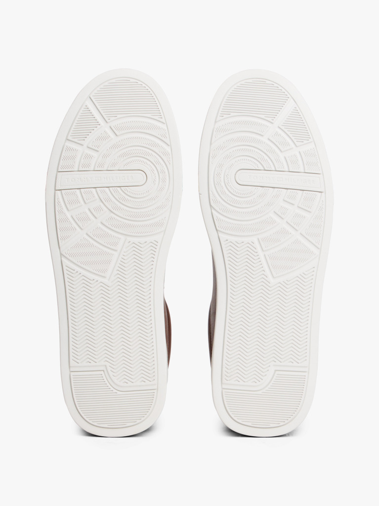 Brown Leather Debossed Logo Court Trainers  Men