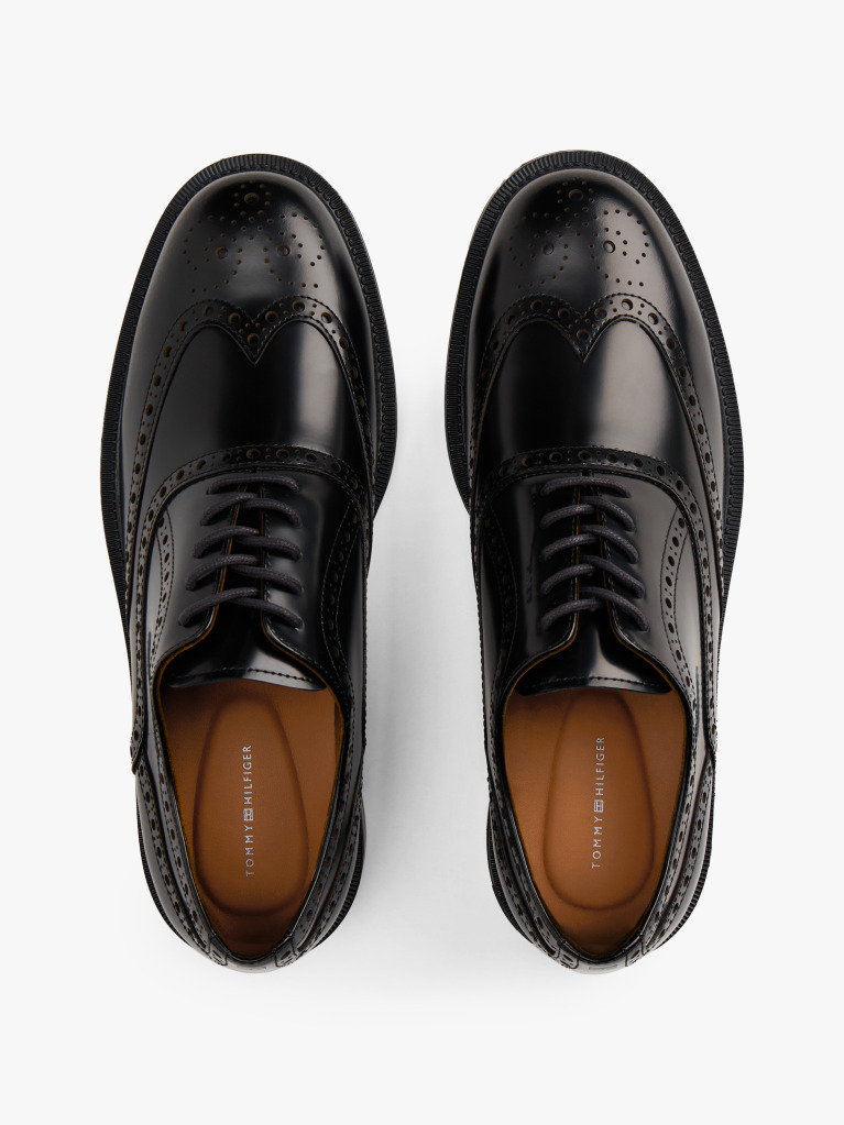 Black Leather Lace-Up Brogue Shoes  Men