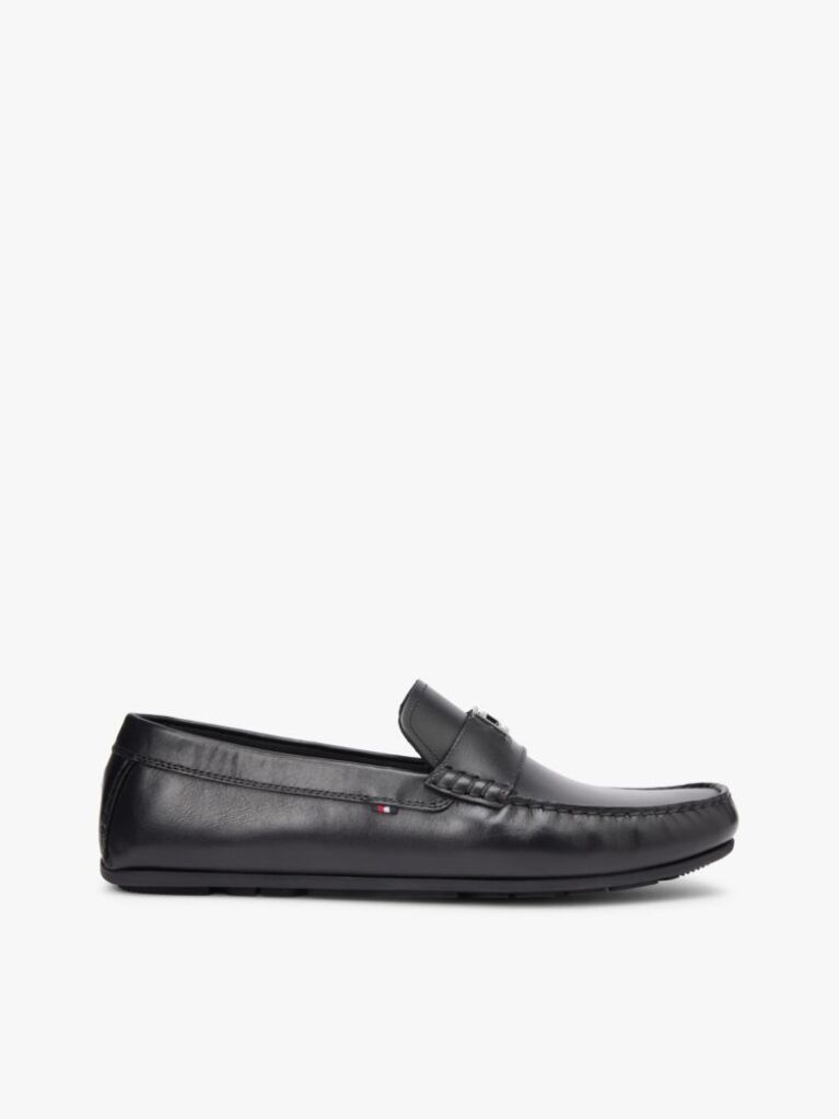 Black Flag Plaque Leather Driver Shoes  Men