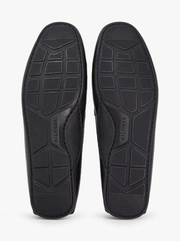 Black Flag Plaque Leather Driver Shoes  Men