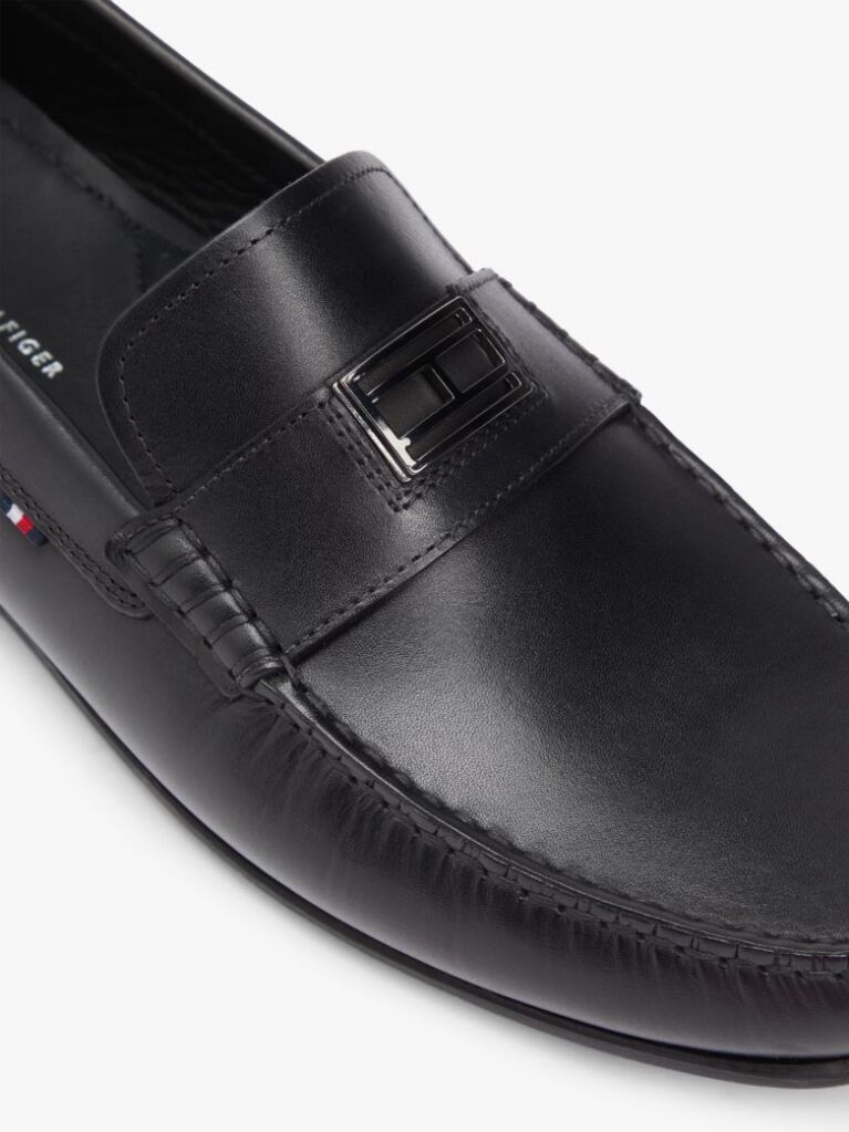 Black Flag Plaque Leather Driver Shoes  Men