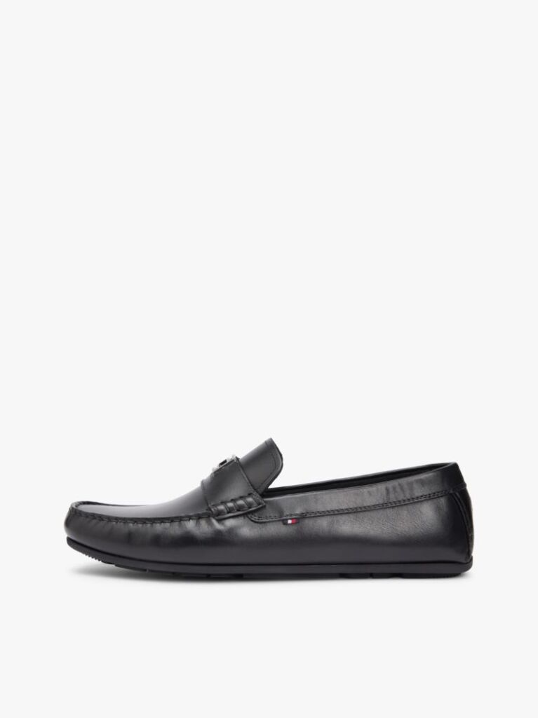 Black Flag Plaque Leather Driver Shoes  Men