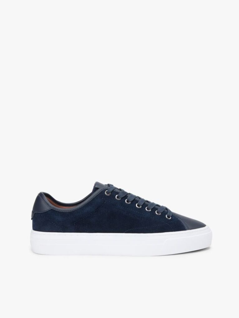 Blue Leather Mixed Texture Court Trainers  Men