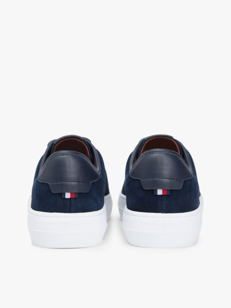 Blue Leather Mixed Texture Court Trainers  Men