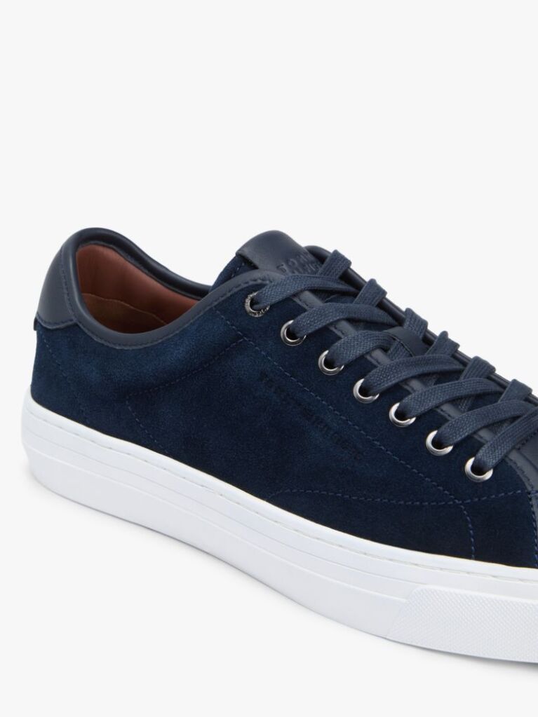 Blue Leather Mixed Texture Court Trainers  Men